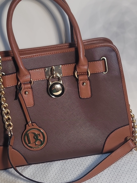 Handbags - Brown Two-Tone Satchel Handbag with Gold Hardware